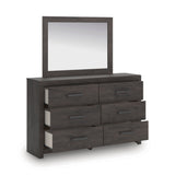 Prendonea Charcoal Twin Panel Bed, Dresser, Mirror and Nightstand - Ornate Home