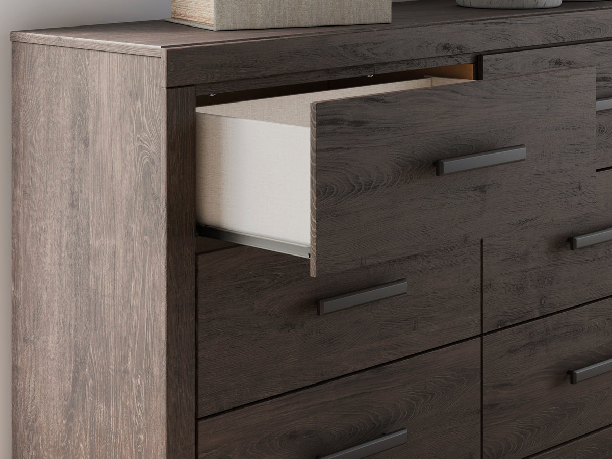 Prendonea Charcoal Twin Panel Bed, Dresser, Mirror and Nightstand (Online Special Price) - Ornate Home
