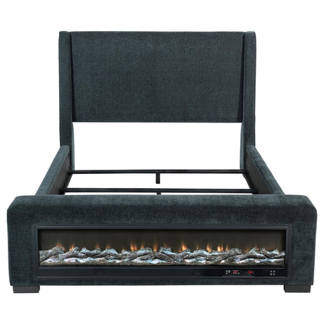 Preston Blue Upholstered California King Audio Flame Visualizer Bed - Ornate Home