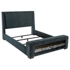 Preston Blue Upholstered Eastern King Audio Flame Visualizer Bed - Ornate Home