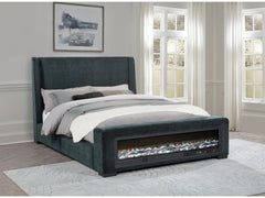 Preston Blue Upholstered Eastern King Audio Flame Visualizer Bed - Ornate Home