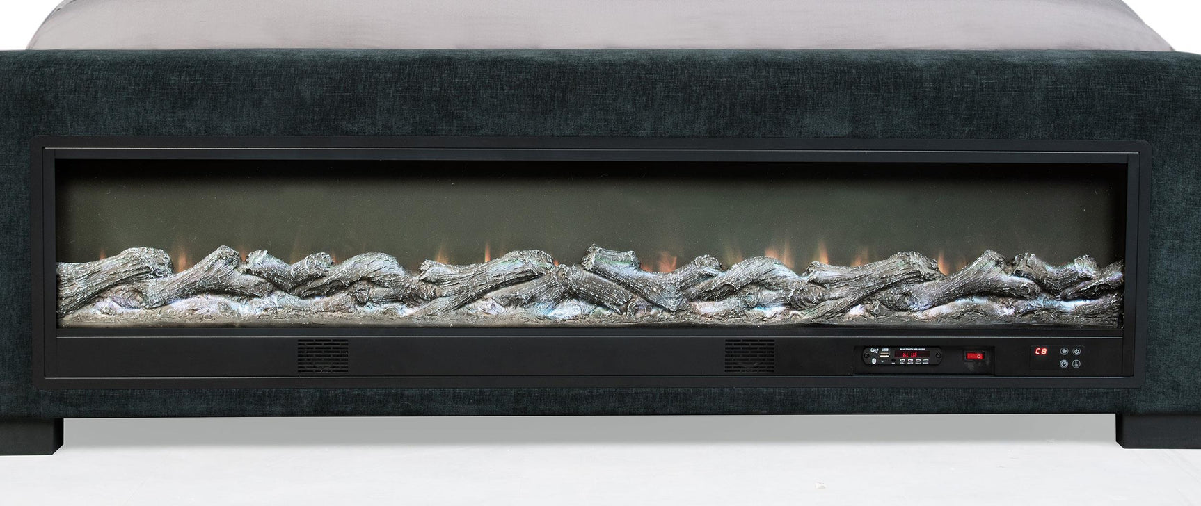 Preston Blue Upholstered Eastern King Audio Flame Visualizer Bed - Ornate Home