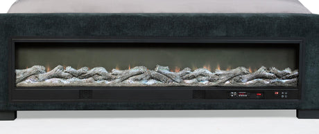 Preston Blue Upholstered Eastern King Audio Flame Visualizer Bed - Ornate Home