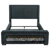 Preston Blue Upholstered Queen Audio Flame Visualizer Bed - Ornate Home