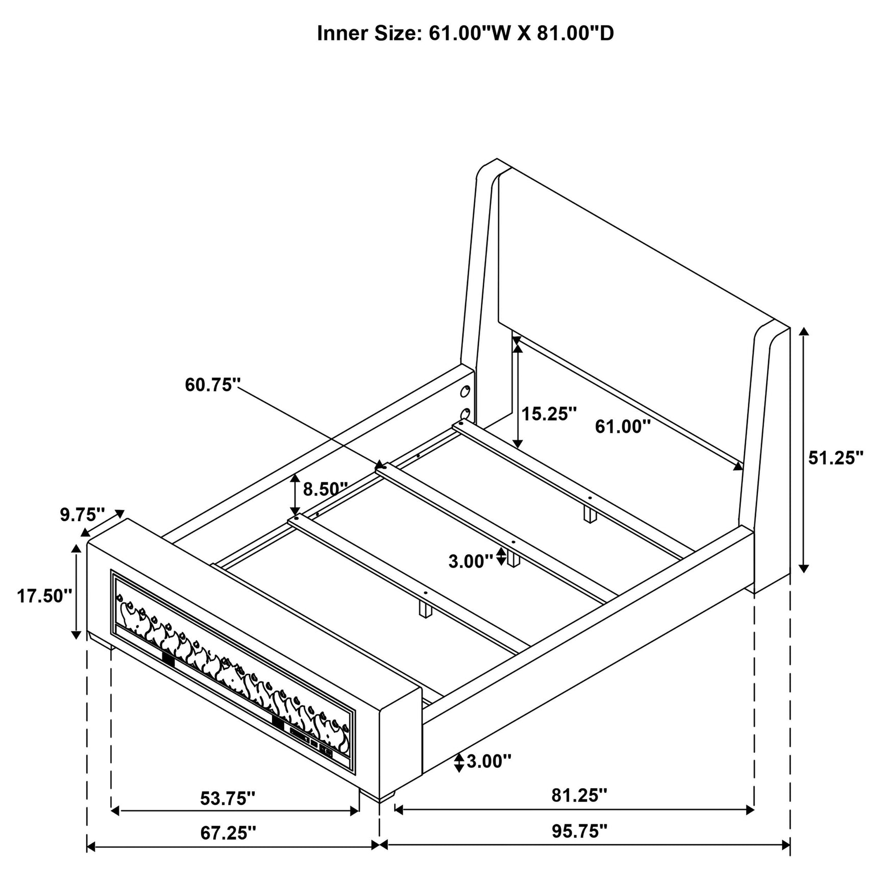 Preston Blue Upholstered Queen Audio Flame Visualizer Bed - Ornate Home