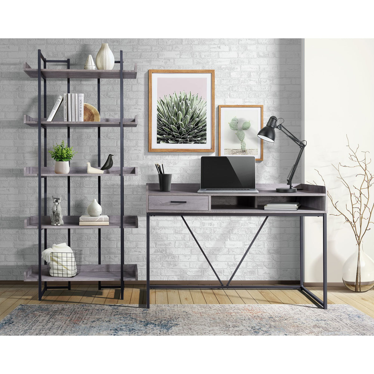 Preston Grey 2-Piece Office Furniture Set - Ornate Home