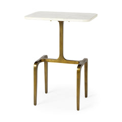 Preston White/Gold Marble Top Metal Accent Table - Ornate Home