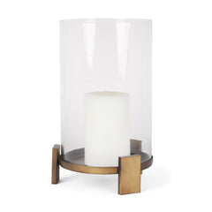 Price Antiqued Gold Large Metal with Glass Hurricane Candle Holder