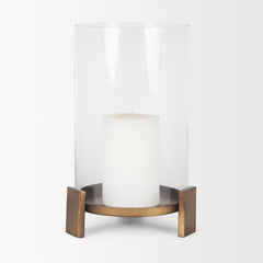 Price Antiqued Gold Large Metal with Glass Hurricane Candle Holder