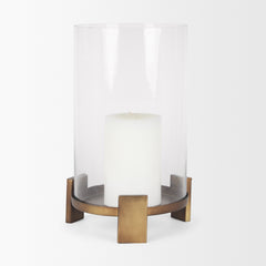 Price Antiqued Gold Large Metal with Glass Hurricane Candle Holder