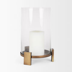 Price Antiqued Gold Large Metal with Glass Hurricane Candle Holder