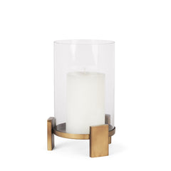 Price Antiqued Gold Small Metal with Glass Hurricane Candle Holder