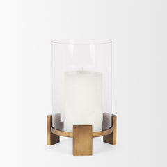 Price Antiqued Gold Small Metal with Glass Hurricane Candle Holder