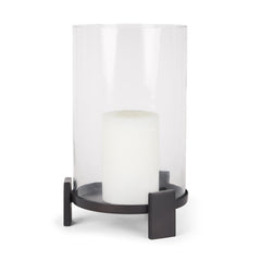 Price Matte Black-Brown Large Metal with Glass Hurricane Candle Holder