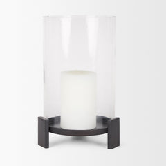 Price Matte Black-Brown Large Metal with Glass Hurricane Candle Holder