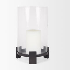 Price Matte Black-Brown Large Metal with Glass Hurricane Candle Holder
