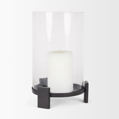 Price Matte Black-Brown Large Metal with Glass Hurricane Candle Holder