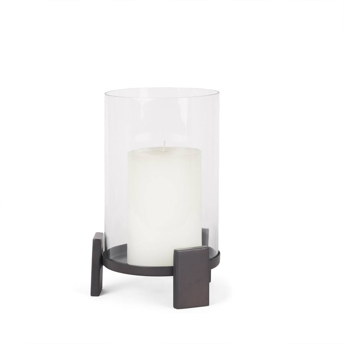 Price Matte Black-Brown Small Metal with Glass Hurricane Candle Holder