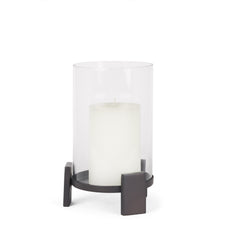 Price Matte Black-Brown Small Metal with Glass Hurricane Candle Holder - Ornate Home