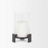 Price Matte Black-Brown Small Metal with Glass Hurricane Candle Holder