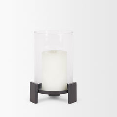Price Matte Black-Brown Small Metal with Glass Hurricane Candle Holder - Ornate Home