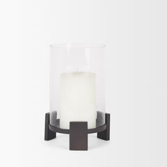 Price Matte Black-Brown Small Metal with Glass Hurricane Candle Holder - Ornate Home