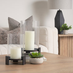 Price Matte Black-Brown Small Metal with Glass Hurricane Candle Holder - Ornate Home