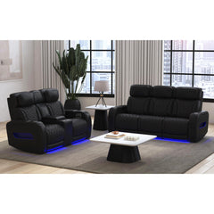 Prime Time Jett Black 2-Piece P3 Living Room Set with Red Stitching - Ornate Home