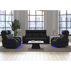 Prime Time Jett Black 3-Piece P3 Living Room Set with Red Stitching - Ornate Home
