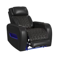 Prime Time Jett Black P3 Recliner with LED and Wireless Charger Pocket with Red Stitching - Ornate Home