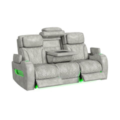 Prime Time Leather Gel Light Grey 3-Piece P3 Living Room Set with 7 Colors LED - Ornate Home
