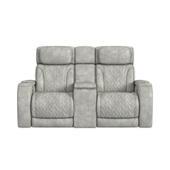 Prime Time Leather Gel Light Grey P3 Loveseat with Console - Ornate Home