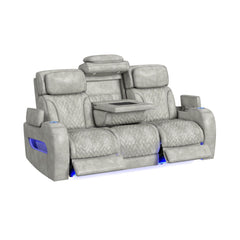Prime Time Leather Gel Light Grey P3 Sofa with Dropdown Table - Ornate Home