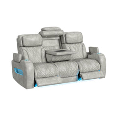 Prime Time Leather Gel Light Grey P3 Sofa with Dropdown Table - Ornate Home