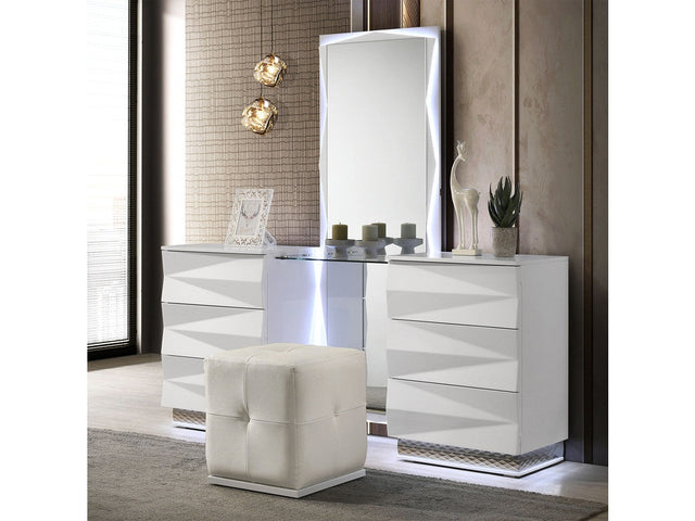 Prisma White Vanity Set w/ Stool - Ornate Home