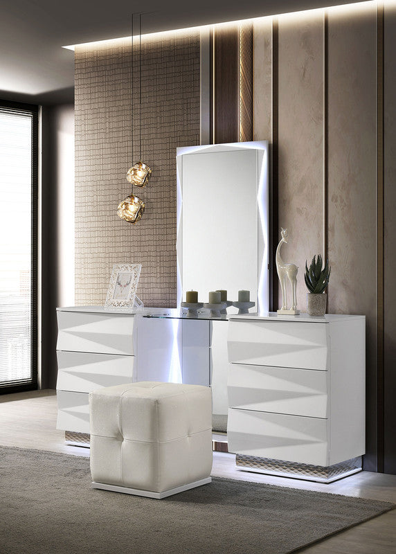 Prisma White Vanity Set w/ Stool - Ornate Home
