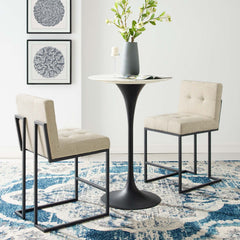 Privy Black/Beige Black Stainless Steel Upholstered Fabric Counter Stool (Set of 2) - Ornate Home
