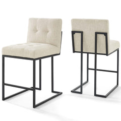 Privy Black/Beige Black Stainless Steel Upholstered Fabric Counter Stool (Set of 2) - Ornate Home