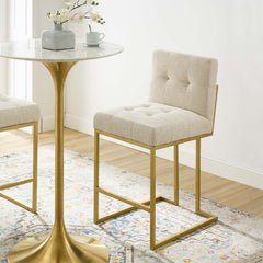 Privy Gold/Beige Gold Stainless Steel Upholstered Fabric Counter Stool - Ornate Home