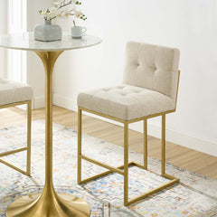 Privy Gold/Beige Gold Stainless Steel Upholstered Fabric Counter Stool - Ornate Home