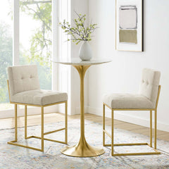 Privy Gold/Beige Gold Stainless Steel Upholstered Fabric Counter Stool (Set of 2) - Ornate Home