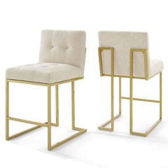 Privy Gold/Beige Gold Stainless Steel Upholstered Fabric Counter Stool (Set of 2) - Ornate Home