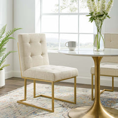 Privy Gold/Beige Gold Stainless Steel Upholstered Fabric Dining Accent Chair - Ornate Home