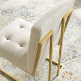 Privy Gold/Beige Gold Stainless Steel Upholstered Fabric Dining Accent Chair - Ornate Home