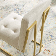 Privy Gold/Beige Gold Stainless Steel Upholstered Fabric Dining Accent Chair - Ornate Home