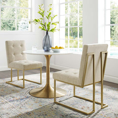 Privy Gold/Beige Gold Stainless Steel Upholstered Fabric Dining Accent Chair (Set of 2) - Ornate Home