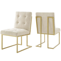 Privy Gold/Beige Gold Stainless Steel Upholstered Fabric Dining Accent Chair (Set of 2) - Ornate Home
