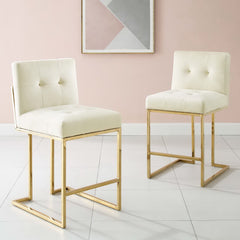 Privy Gold/Ivory Gold Stainless Steel Performance Velvet Counter Stool (Set of 2) - Ornate Home