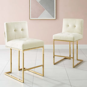 Privy Gold/Ivory Gold Stainless Steel Performance Velvet Counter Stool (Set of 2) - Ornate Home