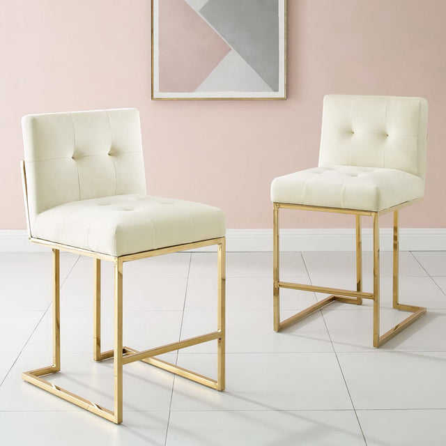 Privy Gold/Ivory Gold Stainless Steel Performance Velvet Counter Stool (Set of 2) - Ornate Home
